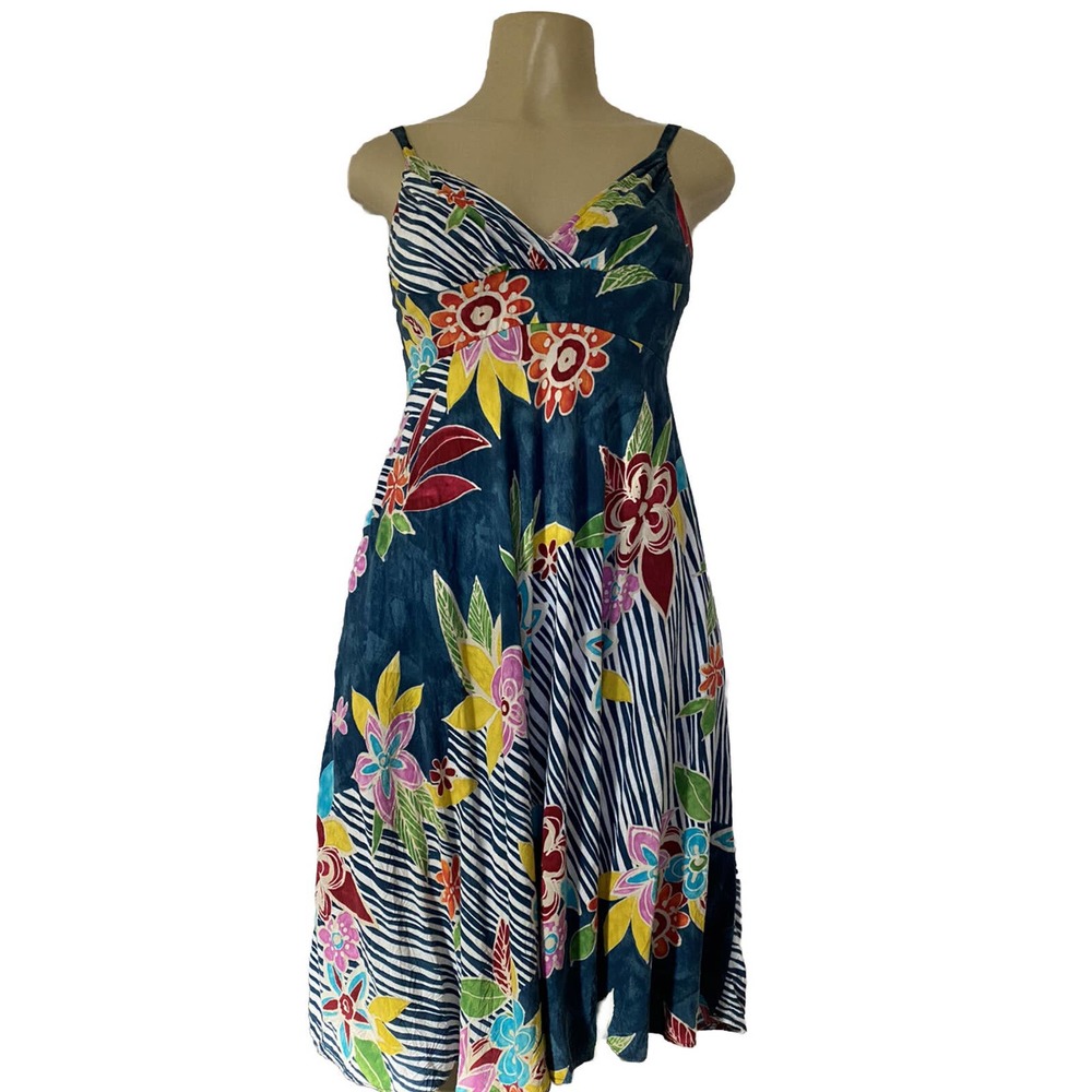 Jams World Dress Spaghetti Strap Floral A Line Floral Pockets V Neck Emp…